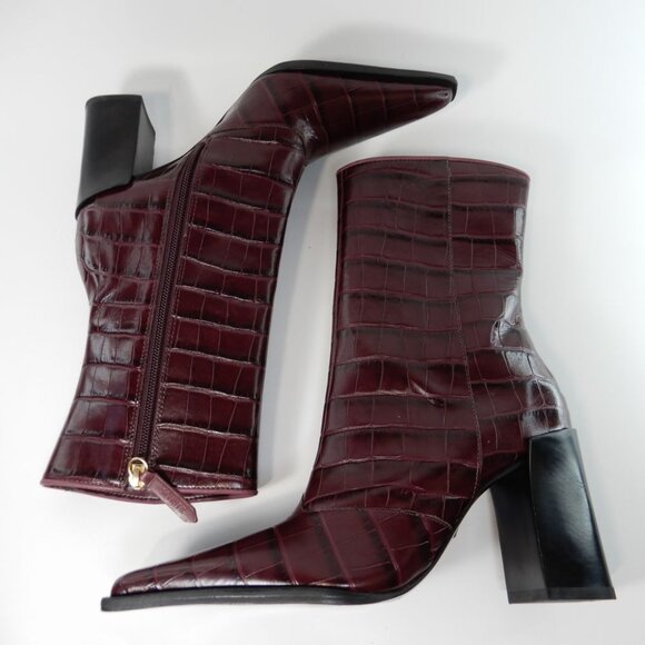 SCHUTZ Raffaela Booties Boots Heels Size 5 Merlot Wine Burgundy Croc Leather NEW - Picture 15 of 15